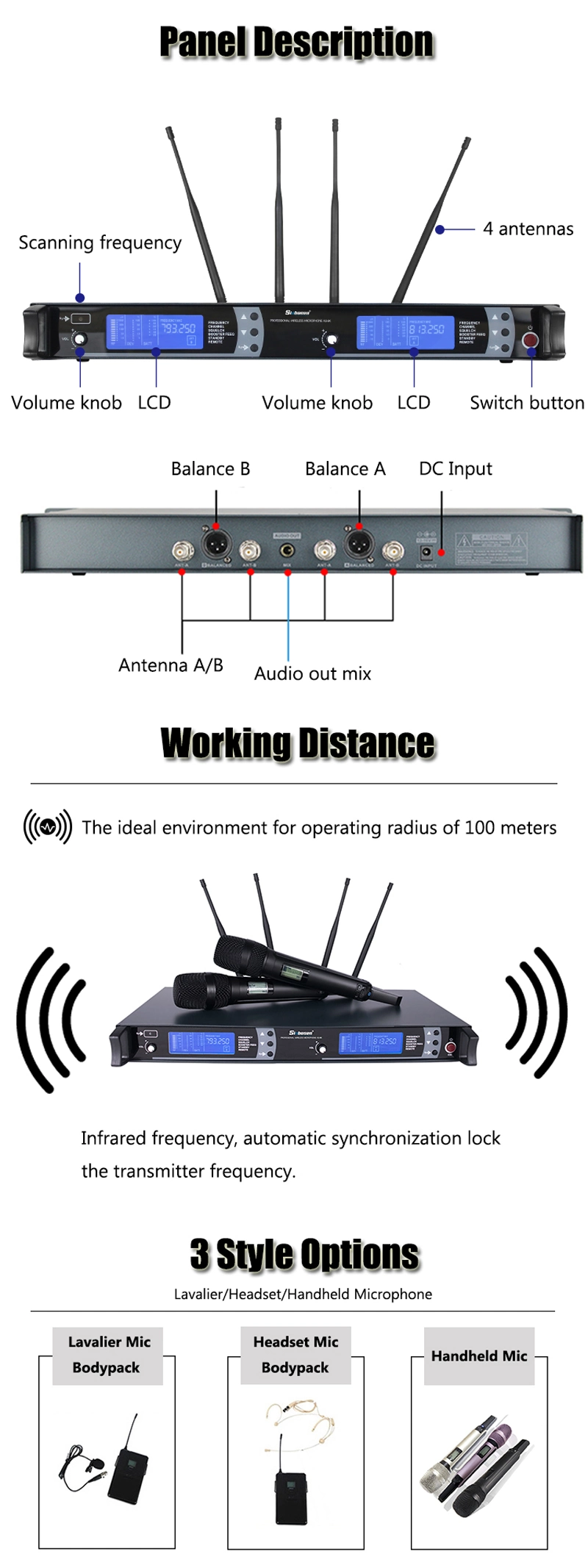 513-558MHz Handheld Headset Lavalier Microphone Wireless Skm9000 Used in The Us