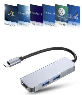 Prise en charge de l'adaptateur 4K HD USB3.0 Hub Type-C USB-C 3in1 (XH-HUB-323)