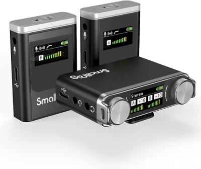 Micro sans fil Smallrig W60 pour téléphone, smartphone et appareils photo, micro Lavalier sans fil avec contrôle de gain de réduction du bruit à double canal pour Vlogging