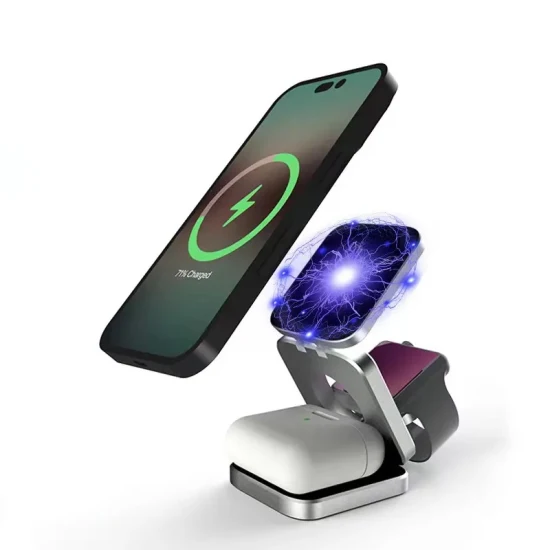 Amazon Best-seller Pliable Strong Magnetic Wireless Charging 3-en-1 Qi Chargeur sans fil pour téléphone portable Compatible avec iPhone14/13/12